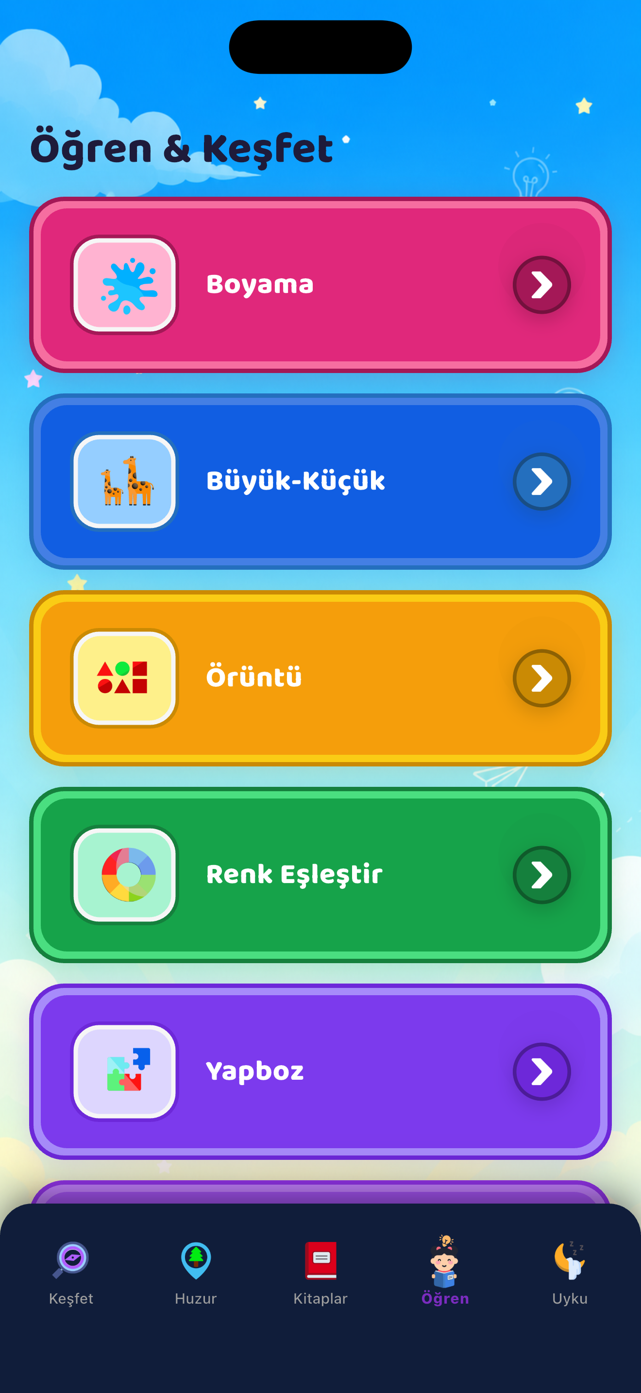 Lumi Öğren & Keşfet ekranı